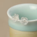 Mountain lotus leaf white crystal flower stud earrings